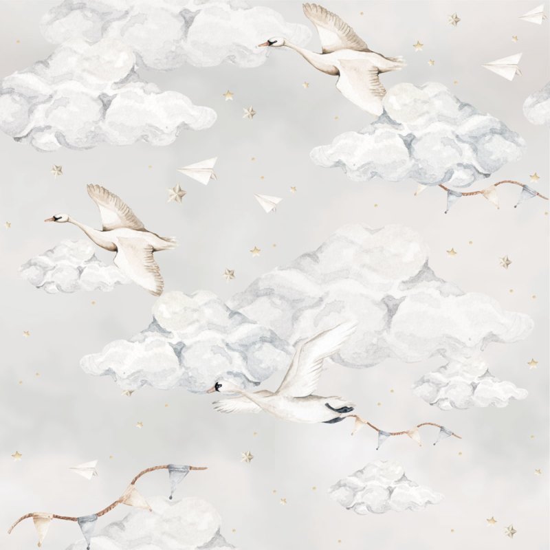 Magic Swans Blue ' Behang
