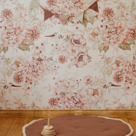 @dehuismuts Wallpaper Flowers and Storks- Dreamy Pink & Peony