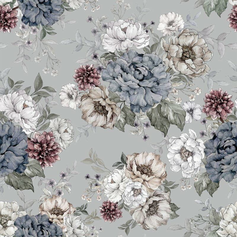 @dehuismuts Wallpaper Flowers - Dreamy Gray & Green - Unisex