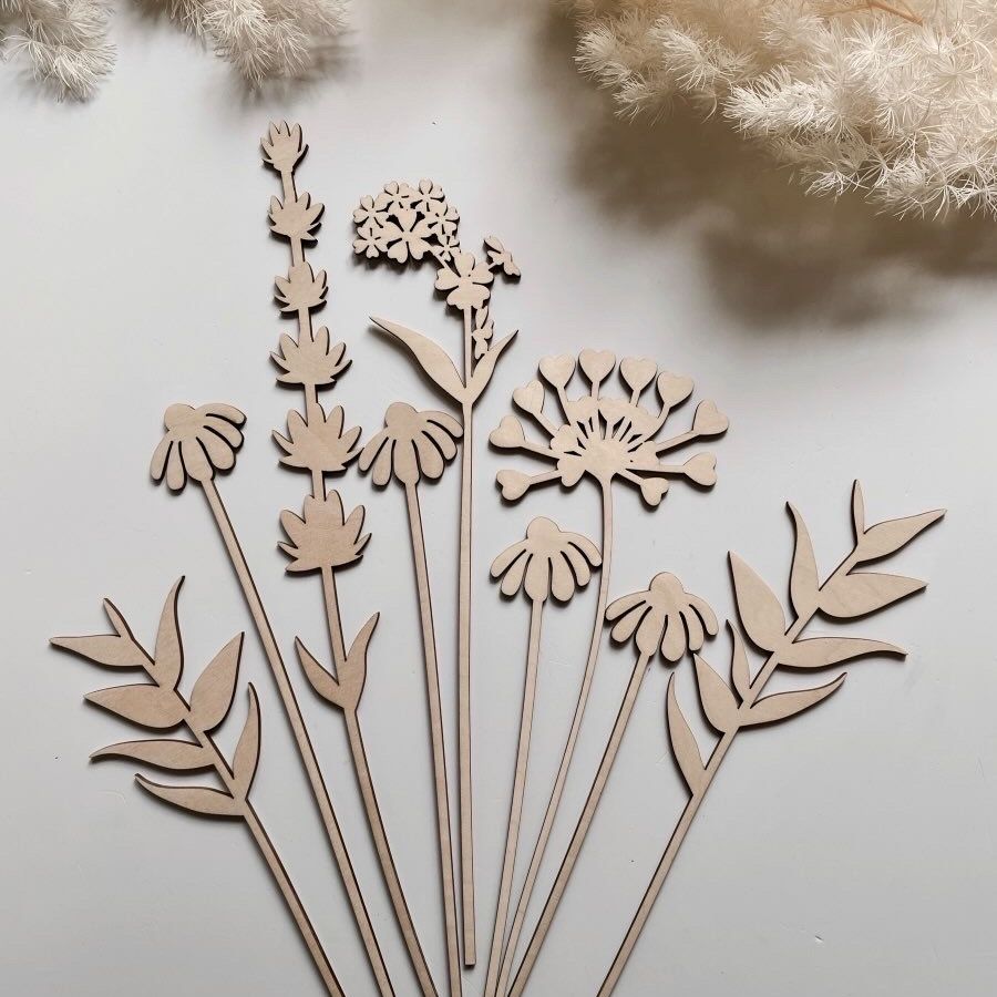 Houten wandset ' Flowers'