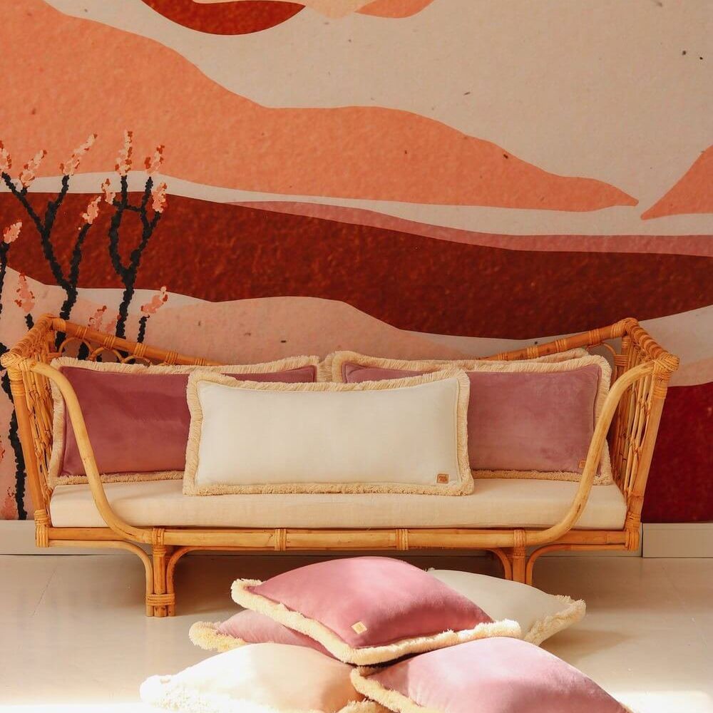 Velvet decorative cushion with fringe 'White' - MoiMili