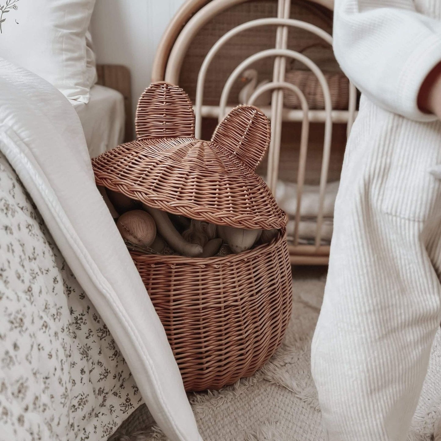 Panier de rangement en rotin motif ours - Moyen