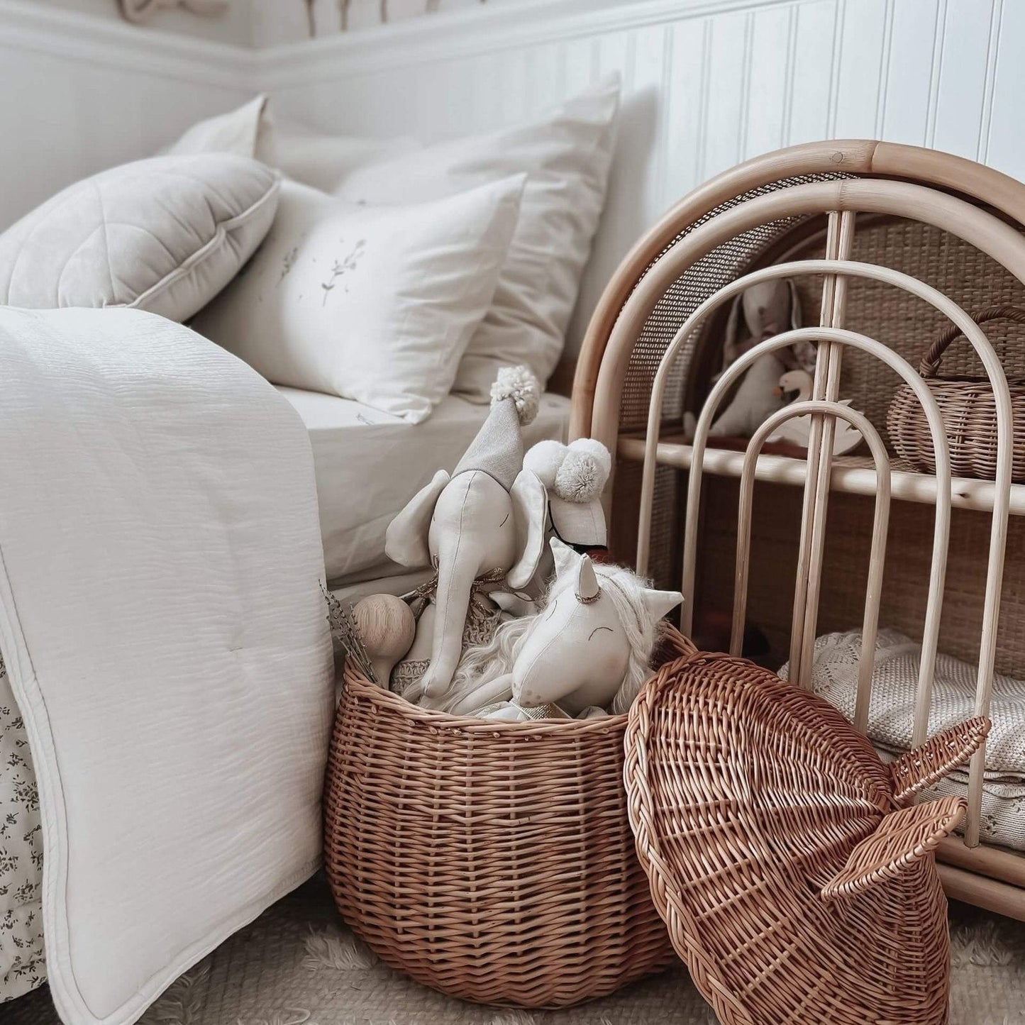 Panier de rangement en rotin motif ours - Moyen