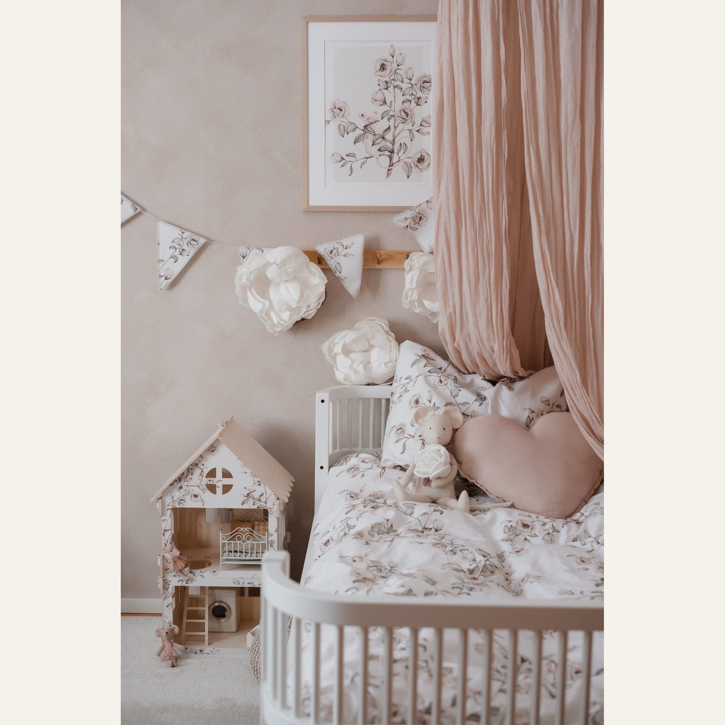 Premium Houten poppenhuis " Floral Mice Collection" Cream