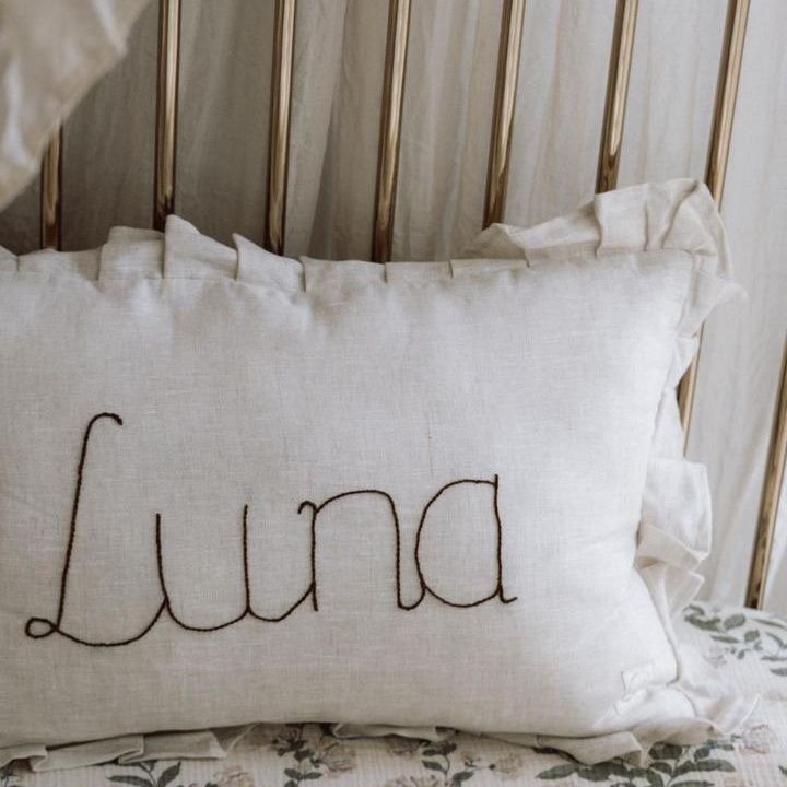 Name decorative cushion hand-embroidered