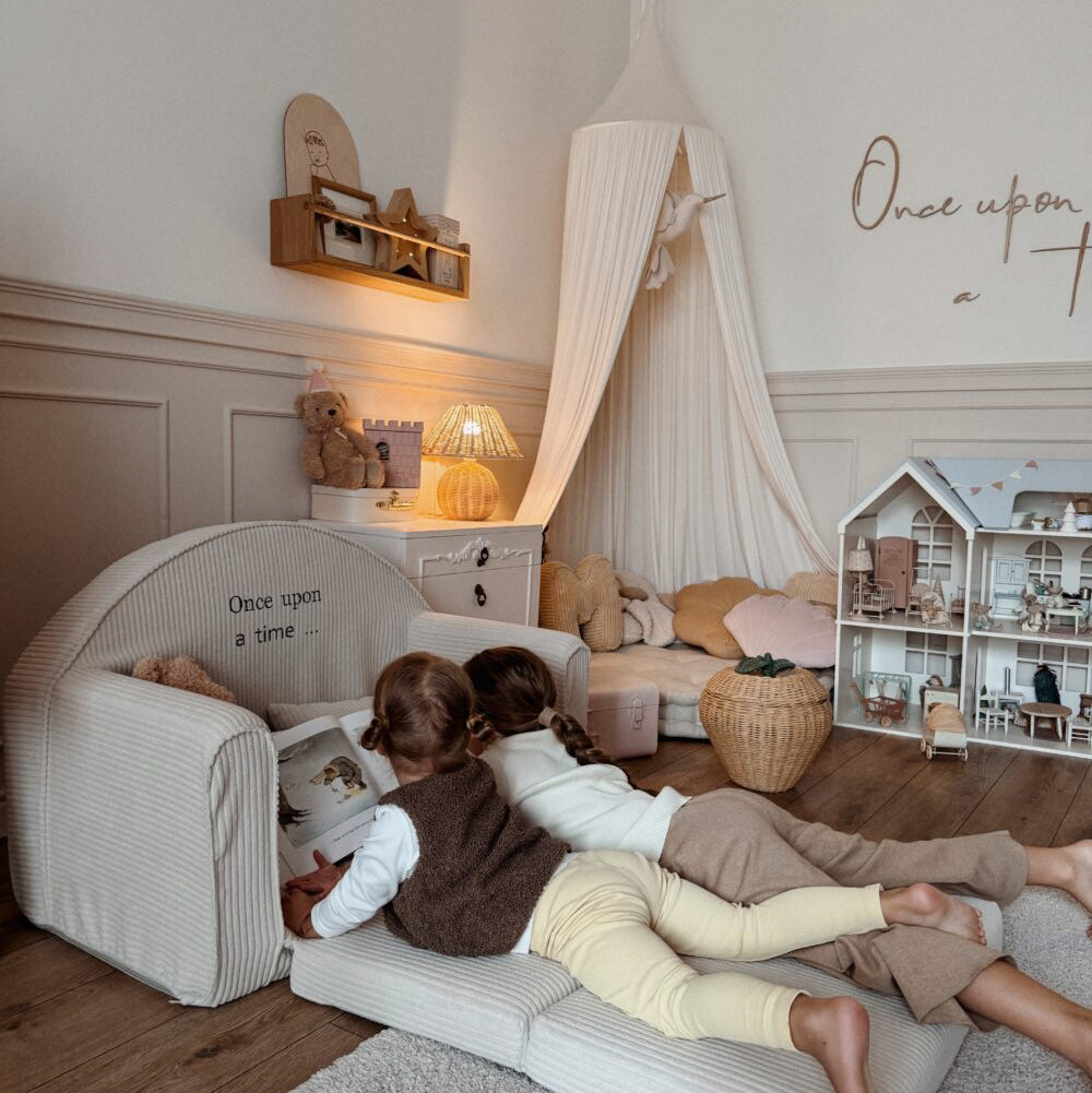 Canapé-lit mini en velours côtelé avec nom - Blanc cassé