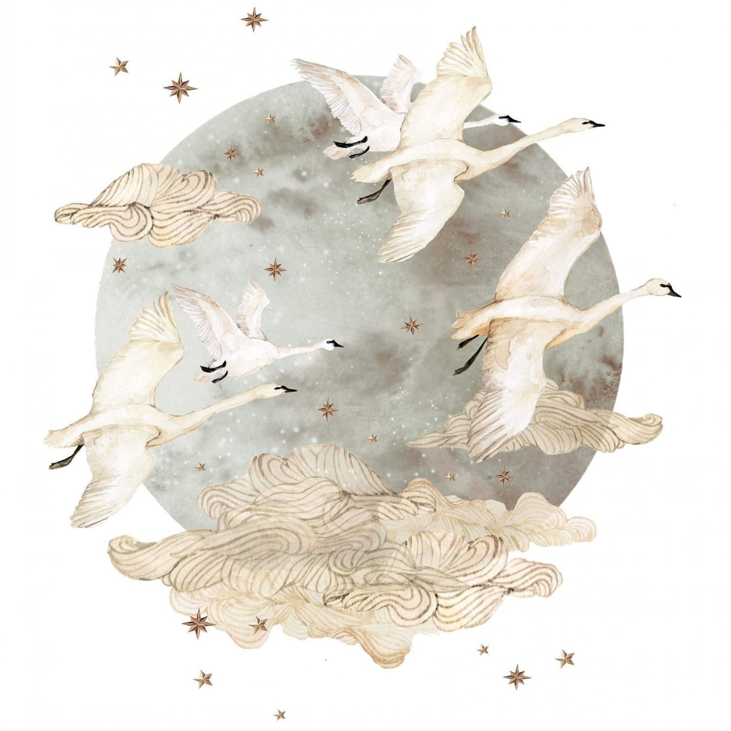 Wandsticker- Zwanen, Blue & Gray