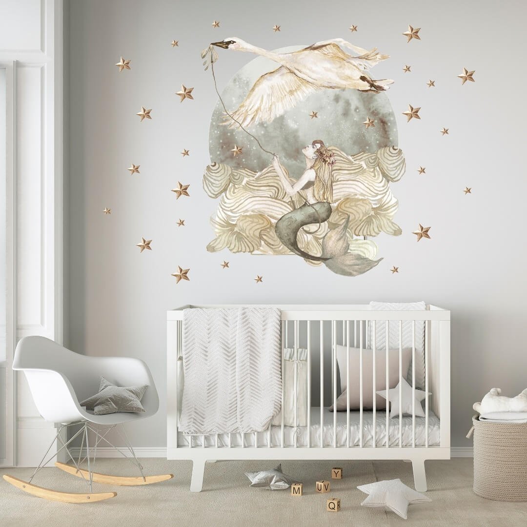 Wandsticker- Dream Swan-Blue/Gray
