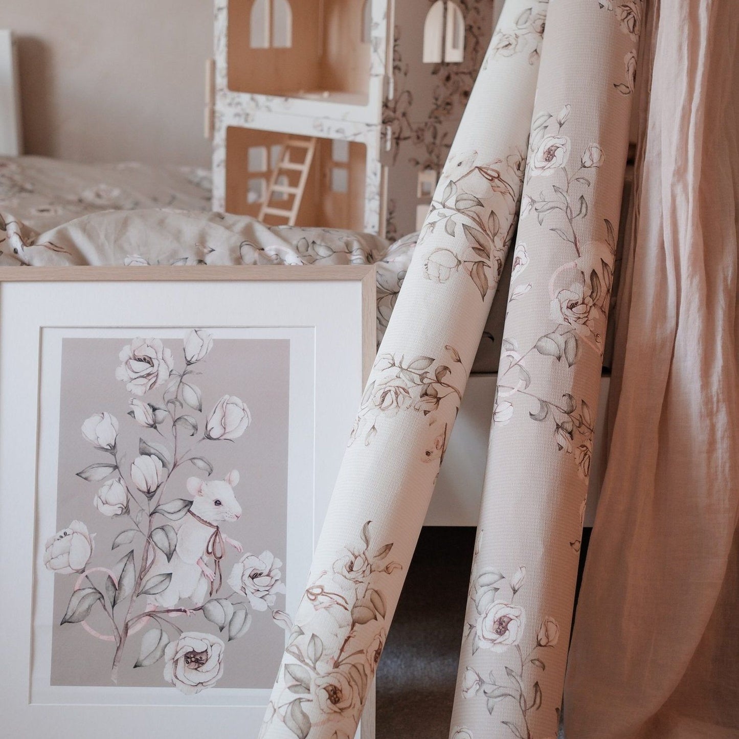 Poster Floral Mice- Taupe