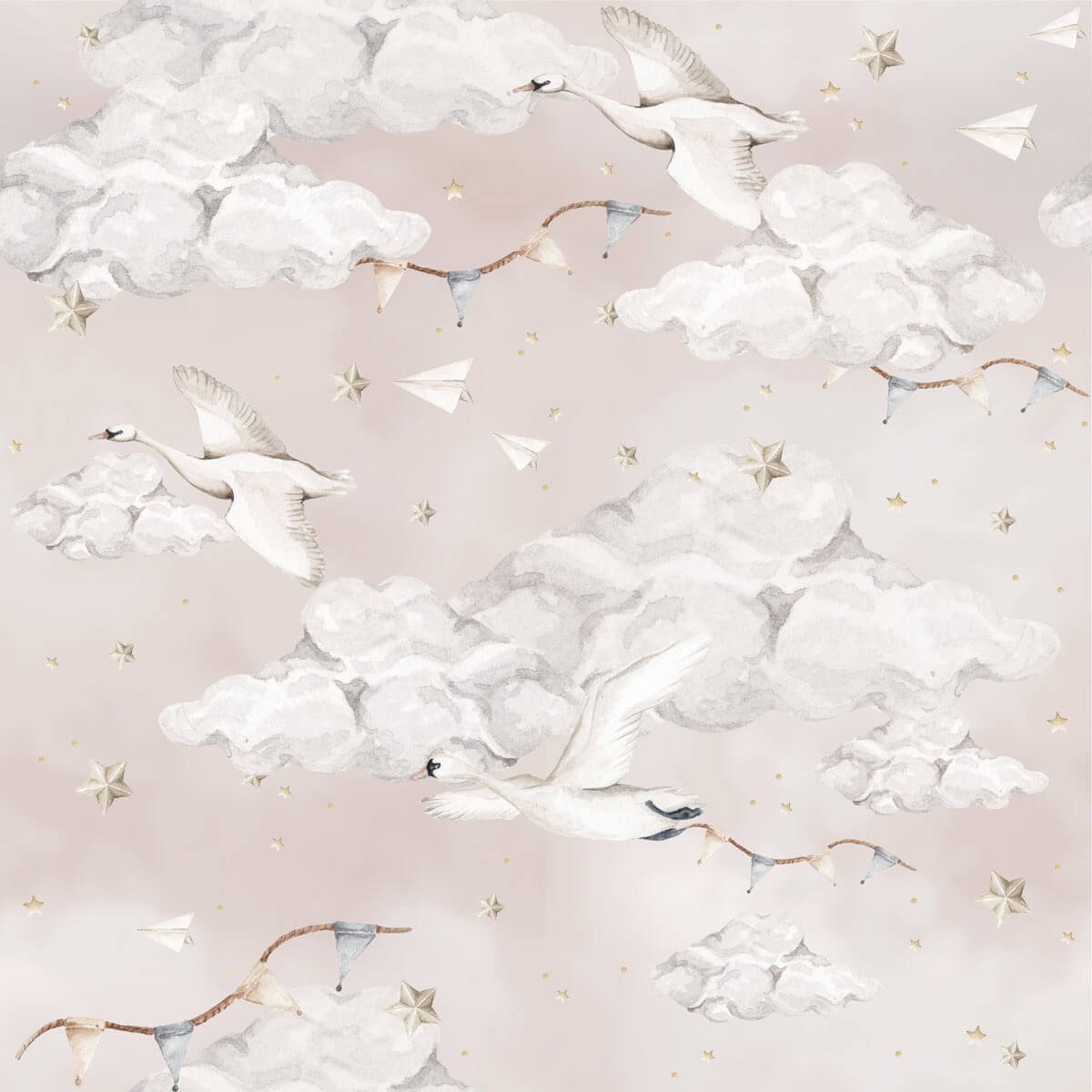 Magic Swans 'Pink ' Behang