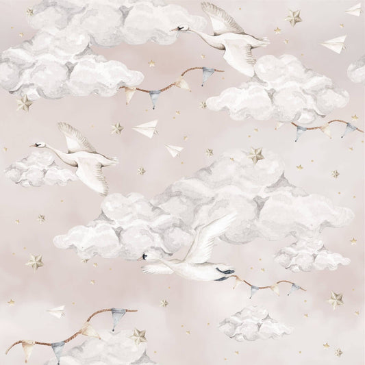 Magic Swans 'Pink' Wallpaper