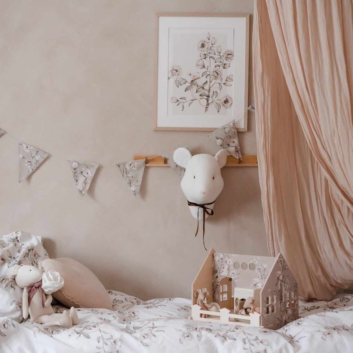 Guirlande "Souris Florales" Taupe
