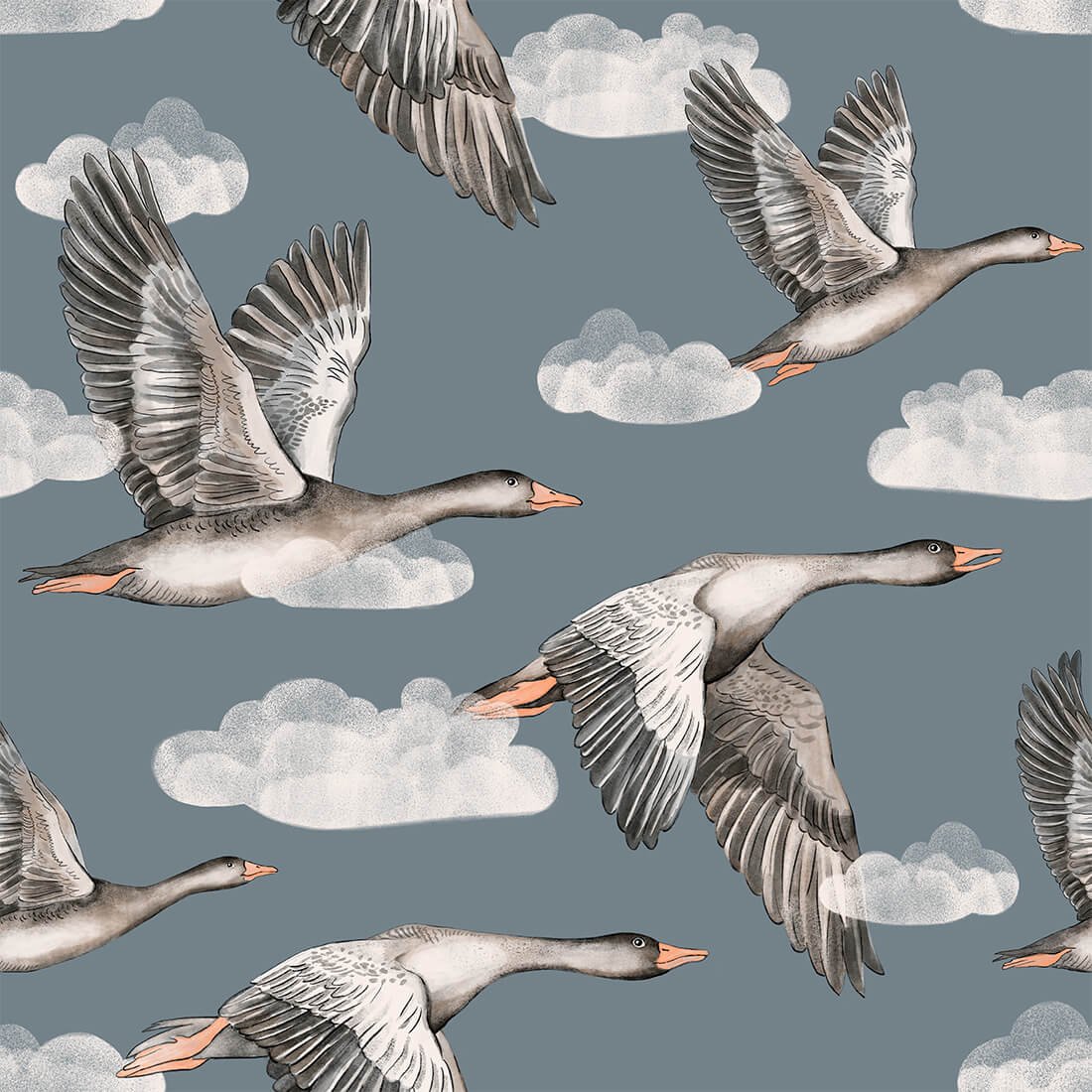 Geese Blue- Behang