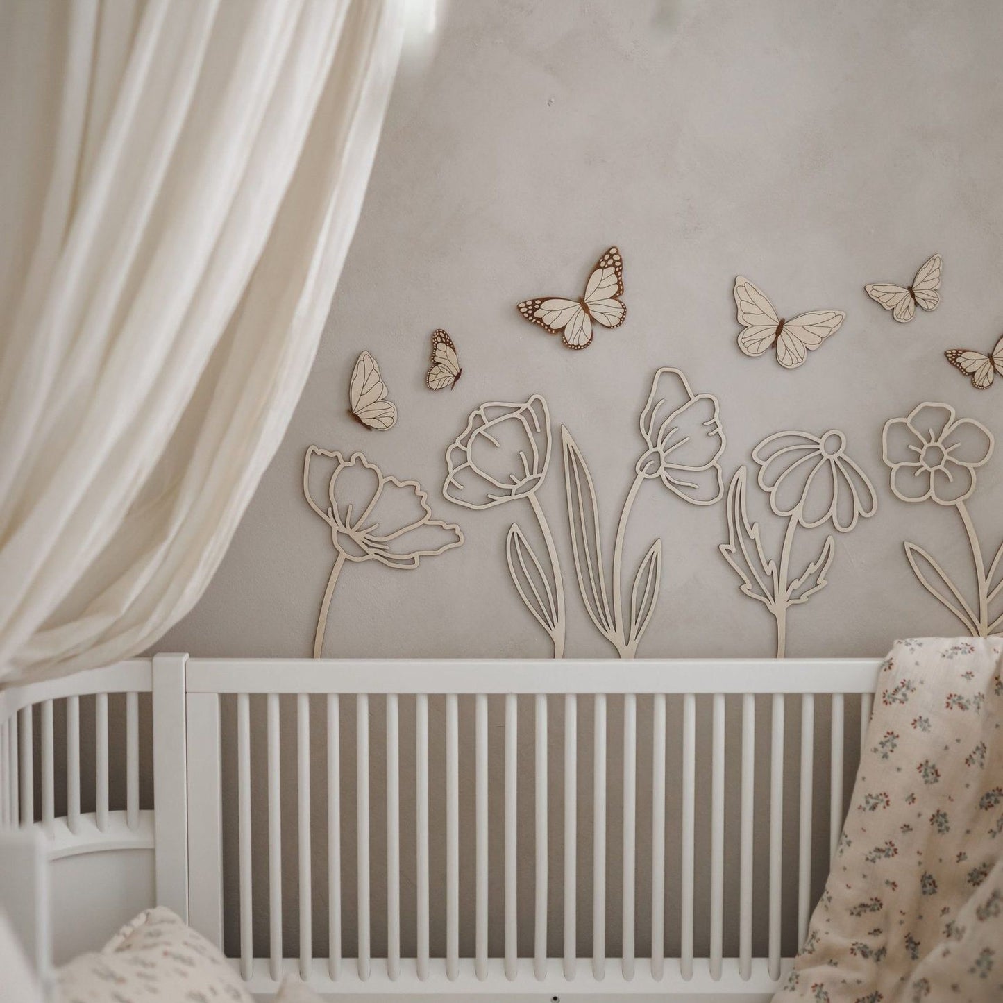 Wooden wall set 'Flowers & Butterflies'
