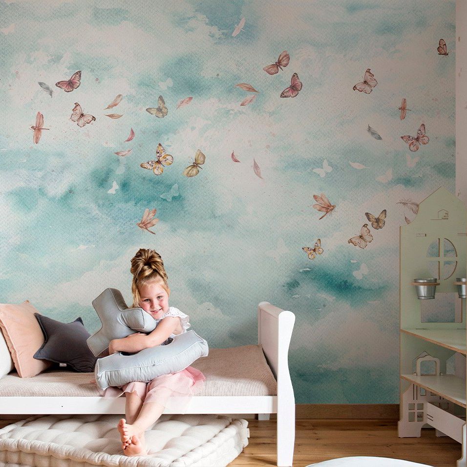 Nuages - Papier peint menthe