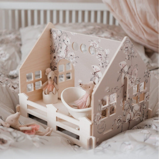 Basic Houten poppenhuis  " Floral Mice" Taupe