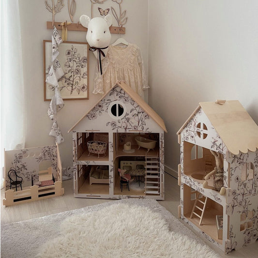 Deluxe Houten poppenhuis " Floral Mice Collection" Cream