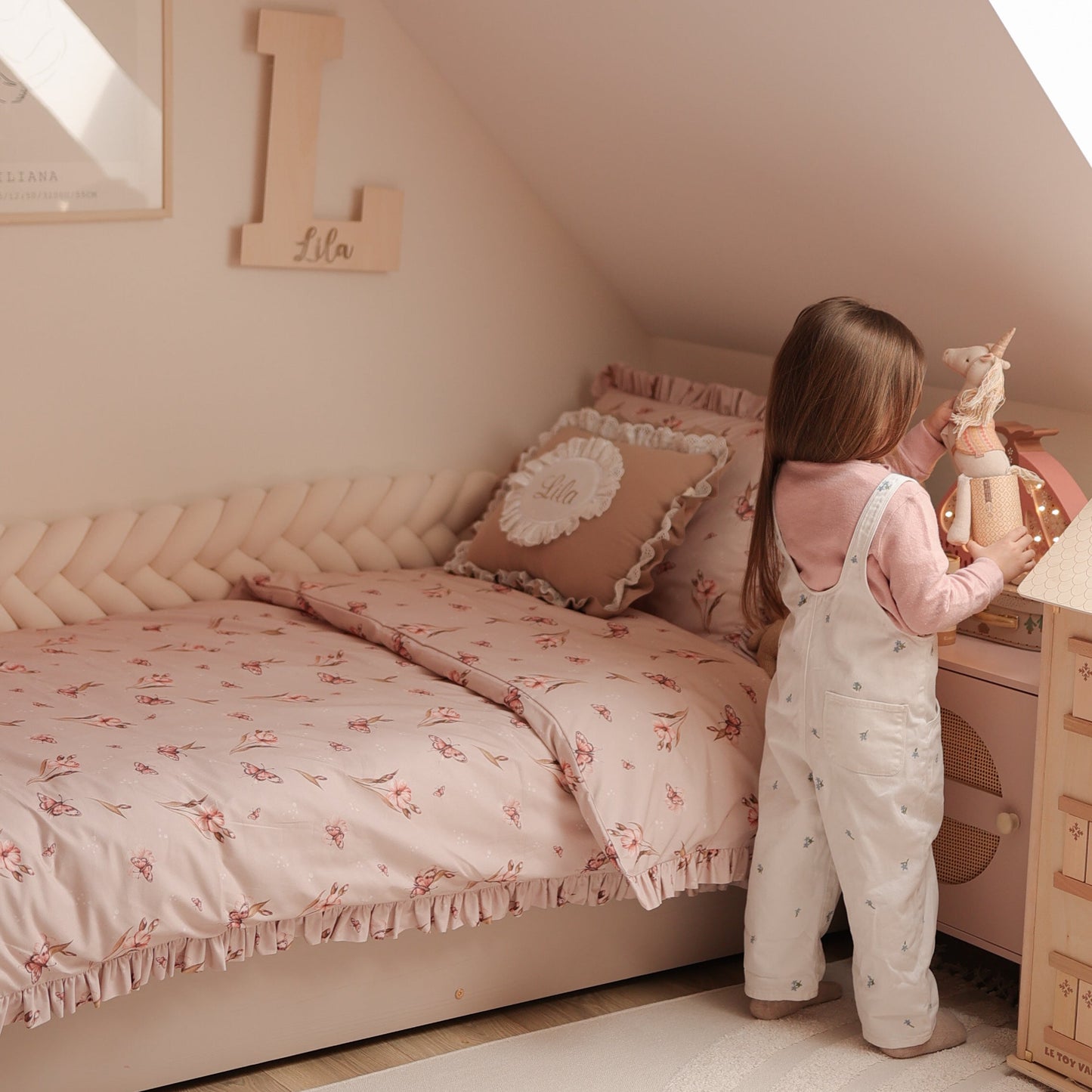 Beddengoed met ruches Retro vlinders
