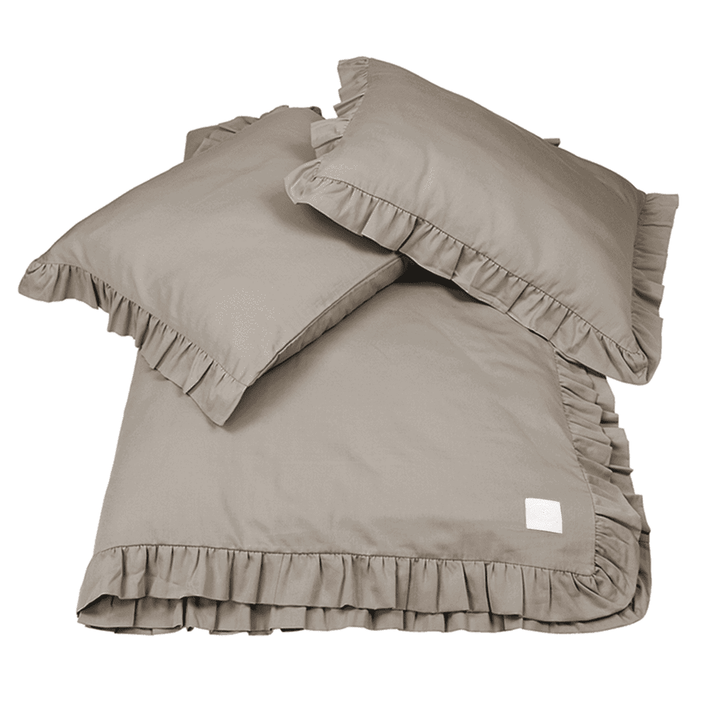 Adult 'Margaret' linnen set met ruffles Taupe - Cotton & Sweets