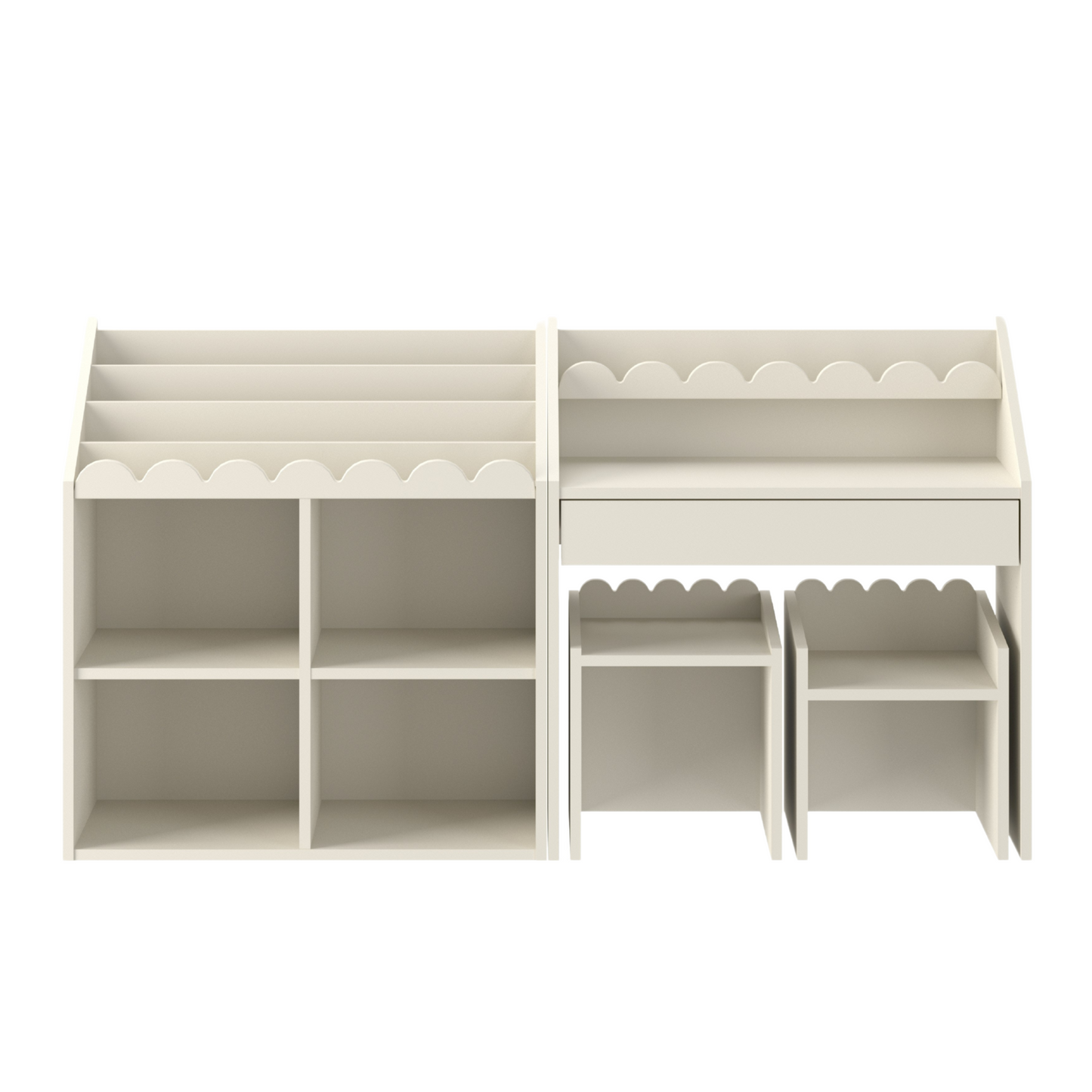 Nomi Montessori Set Latte – Bureau, Boekenkast + 2 Stoelen
