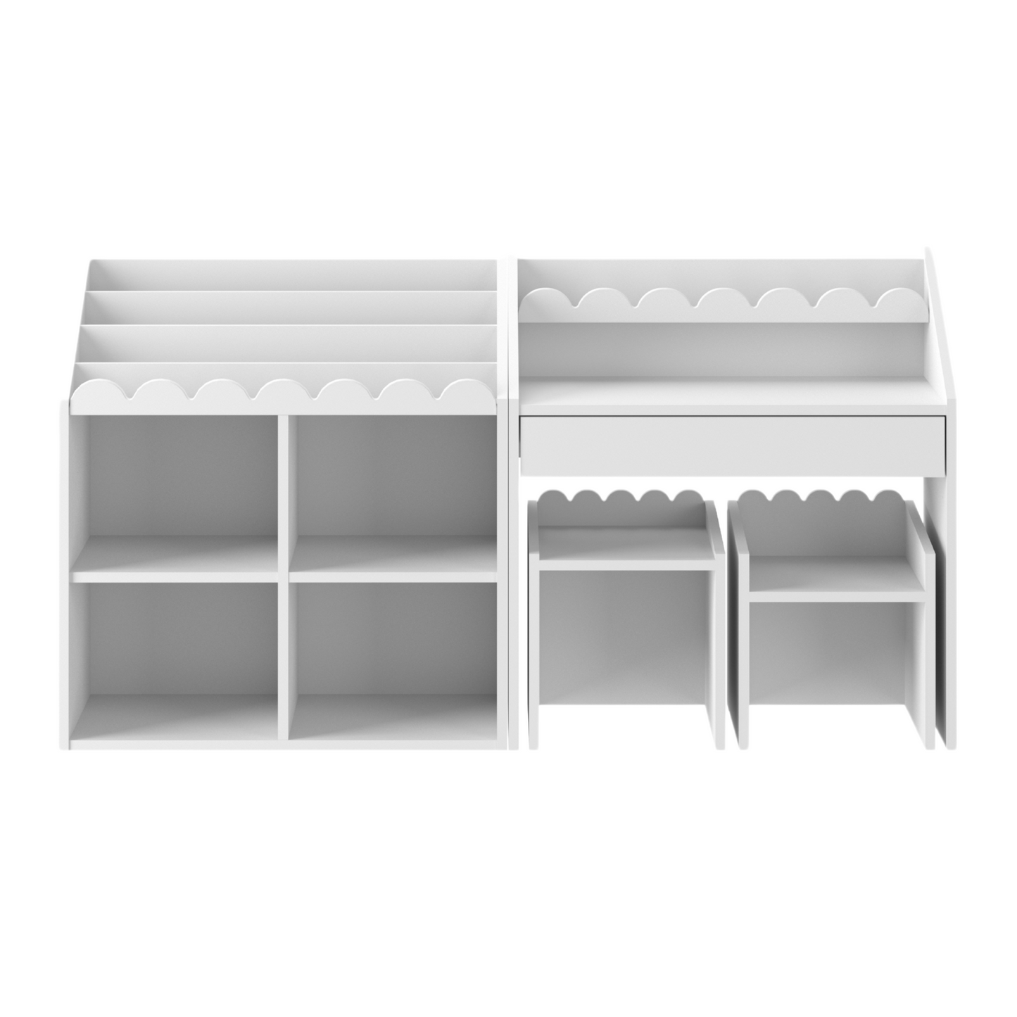 Nomi Montessori Set Snow white – Bureau, Boekenkast + 2 Stoelen