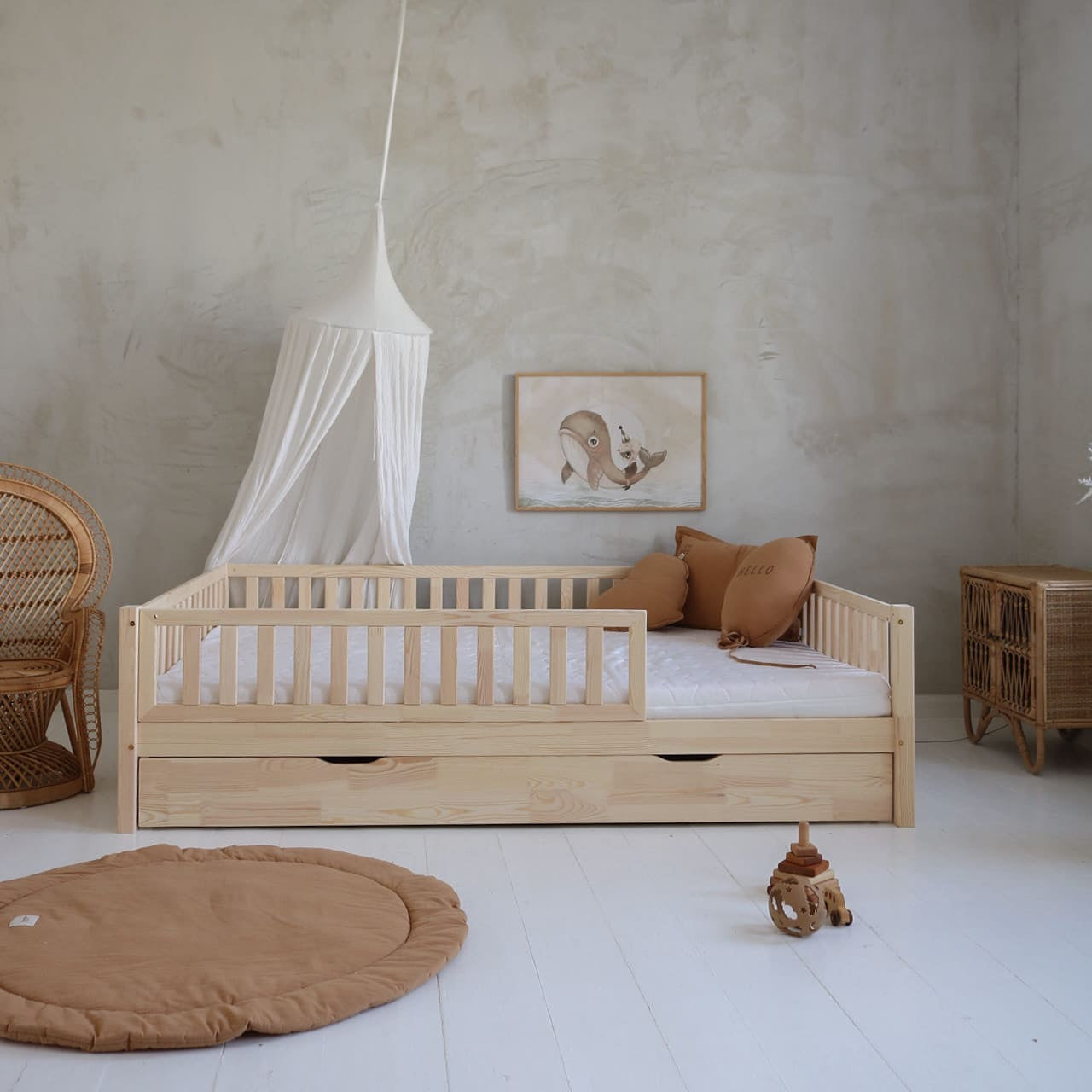 Lit Basic Bella Plus avec barrière 2/3 de longueur 220x140 -tiroir avec fonction couchage