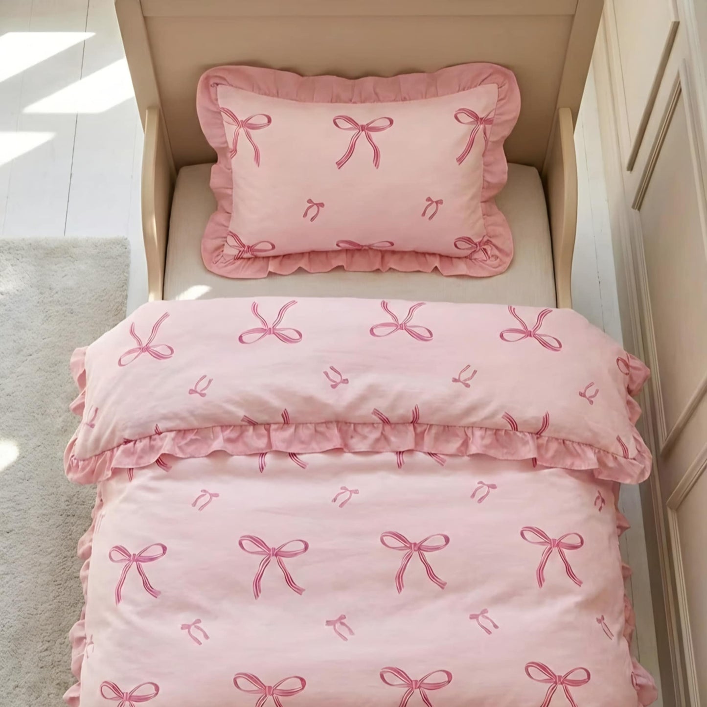 Bed Linen Set 140×200 cm Pink with Bows