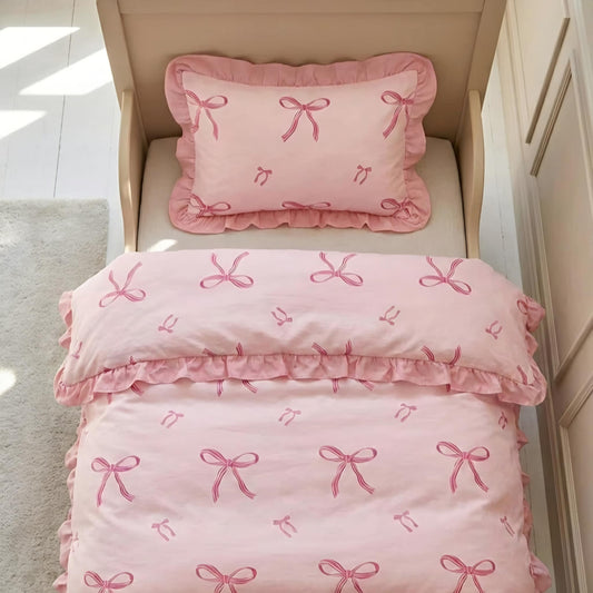 Beddengoedset 140×200 cm Roze met strikken