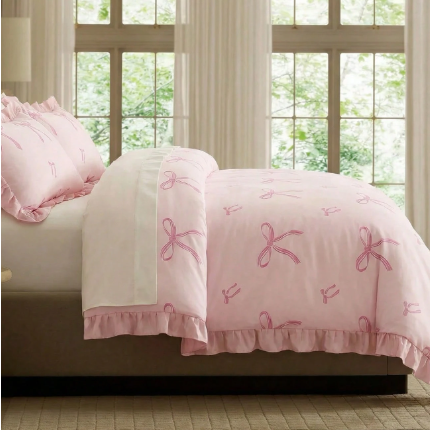 Bed Linen Set 140×200 cm Pink with Bows