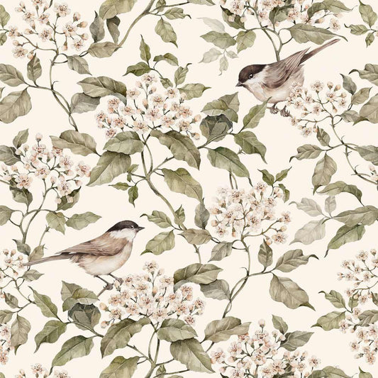 'Birds & Beige Spring ' Behang