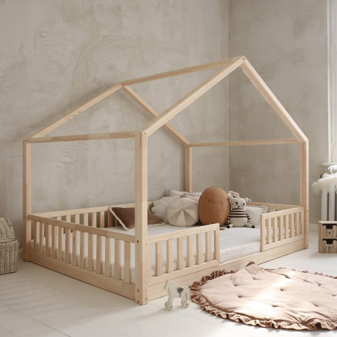 Lit cabane Lima Duo avec barrière 200x140 cm