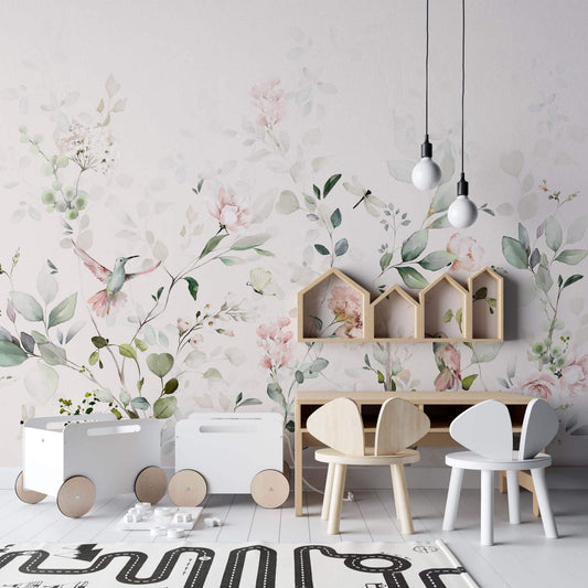 Colibri - Papier peint rose