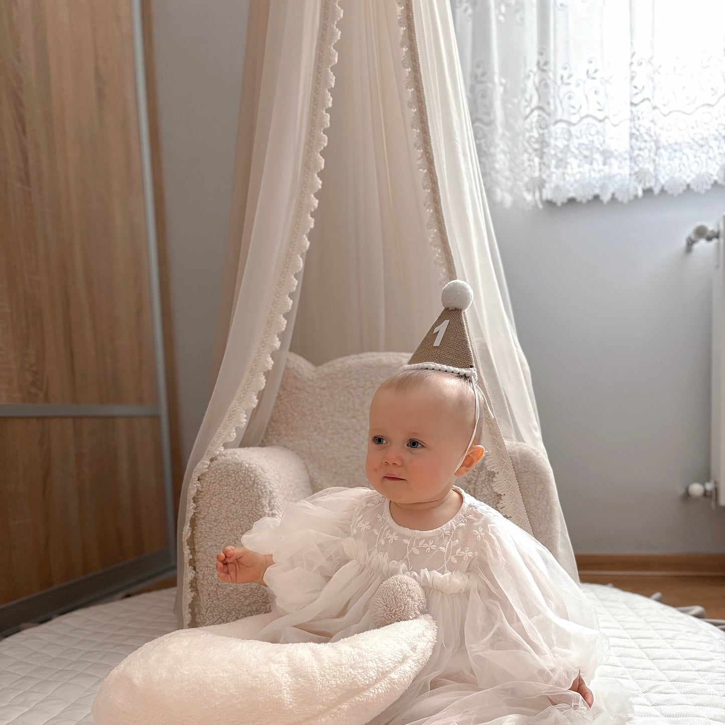 Bedhemel tulle Boho - Light beige 155 cm