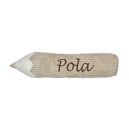 Corduroy potloodkussen met naam- Off white