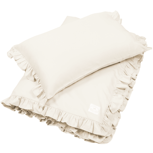 Junior 'Margaret' linnen set met ruffles Vanilla - Cotton & Sweets  100 x 135