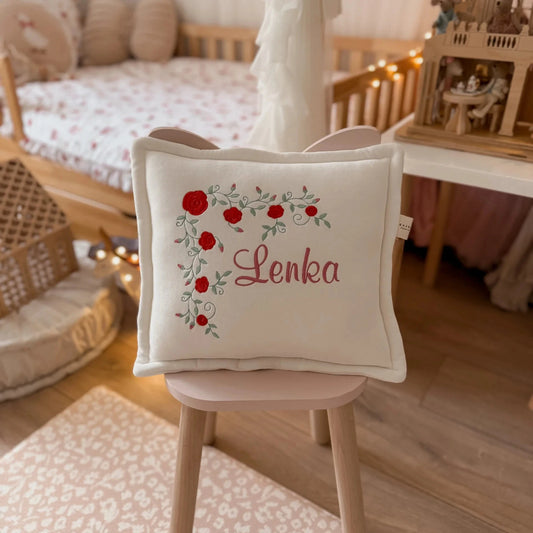 Round cushion with bow embroidery - Multiple colors possible