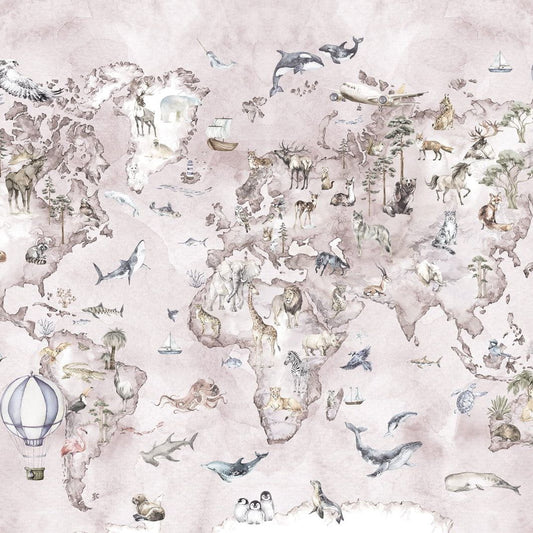 World map -Pink-Behang