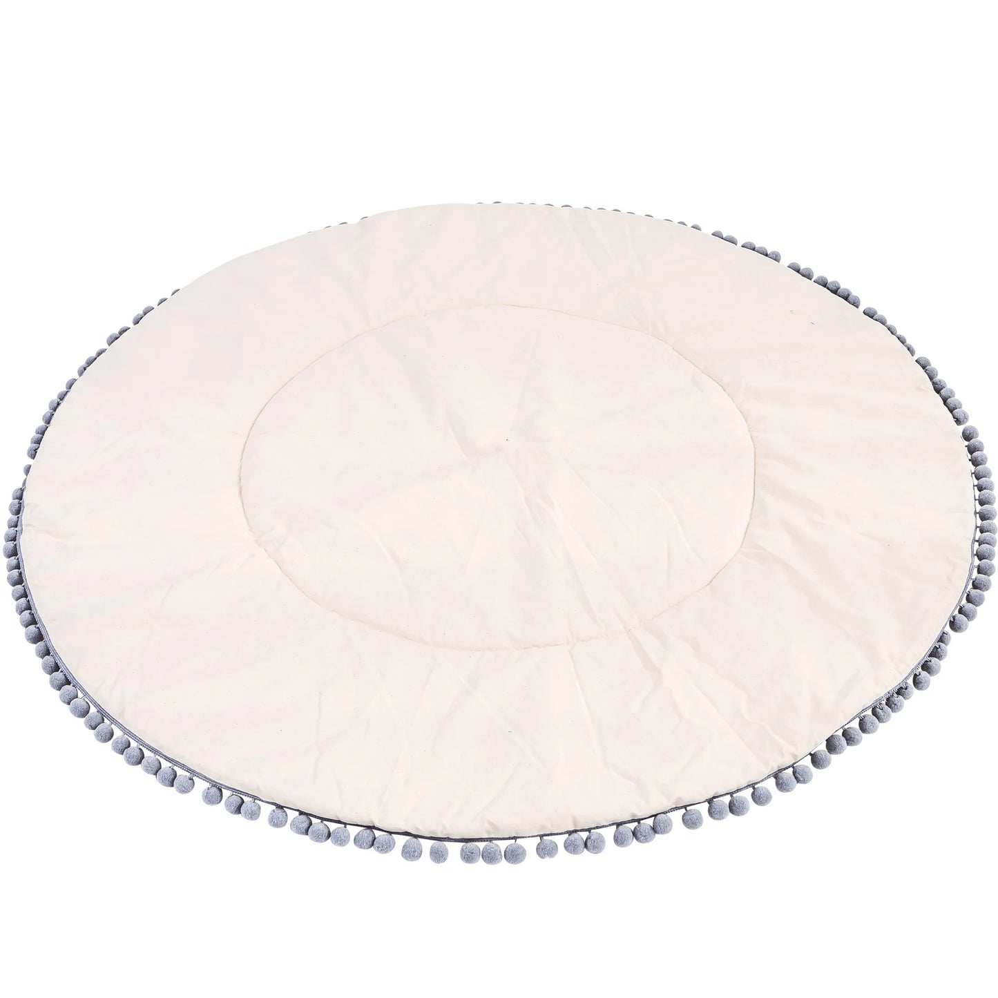 Tapis de jeu écru à pompons gris