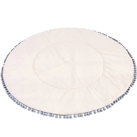 Ecru play mat with gray pompoms