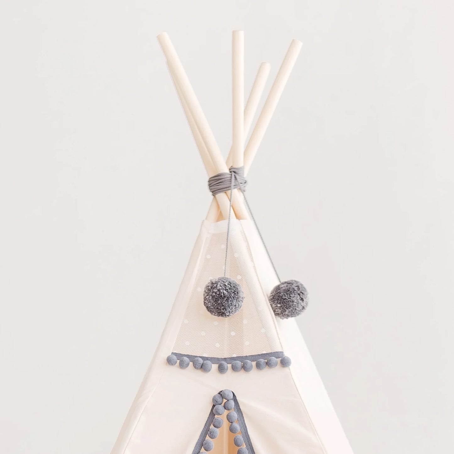 Tipi Tent Ecru with Gray Pompoms