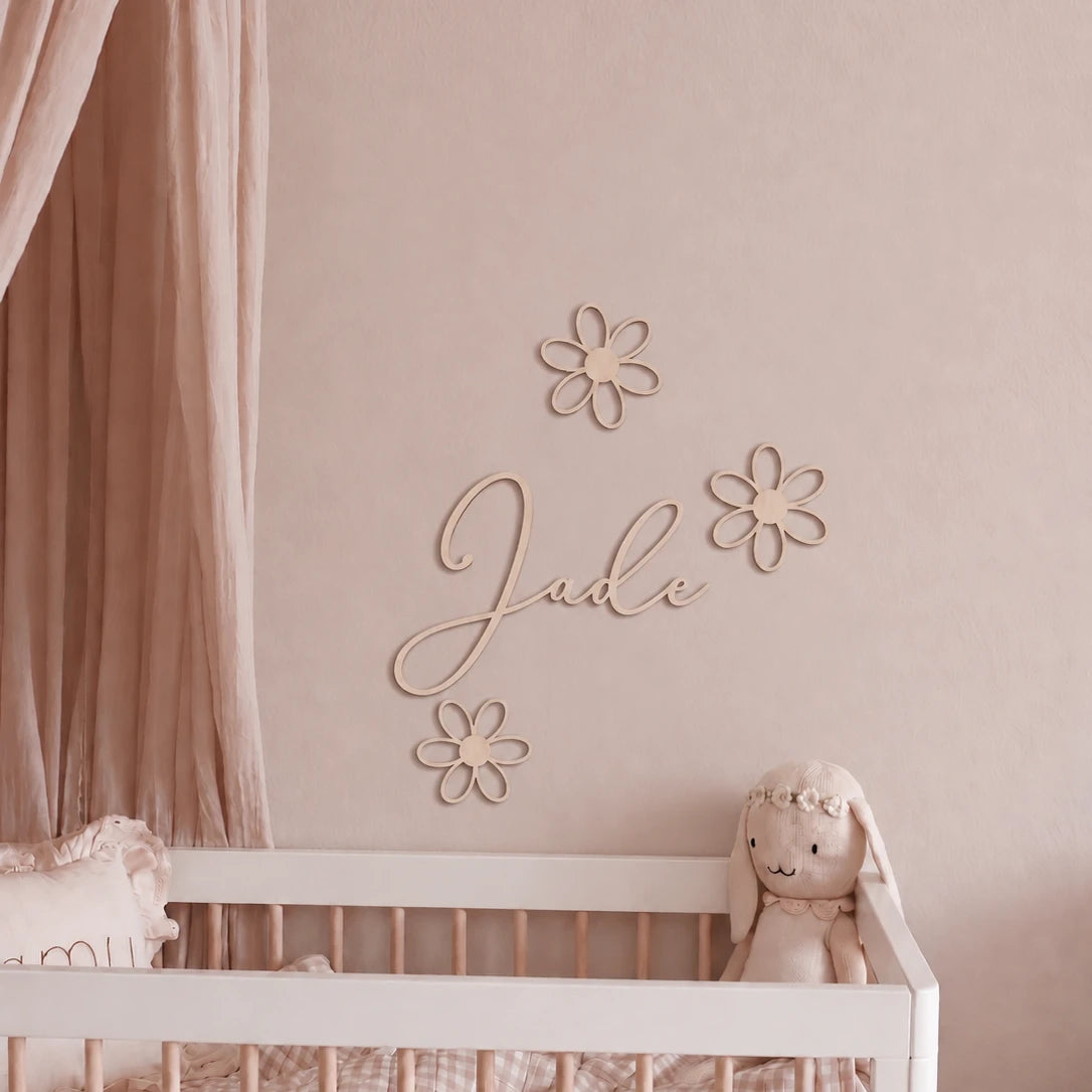 Wooden name decoration with flowers – Personalized