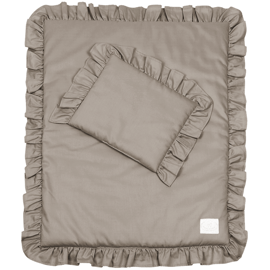 Newborn 'Margaret' linen set with ruffles Taupe - Cotton &amp; Sweets 80 x 100cm