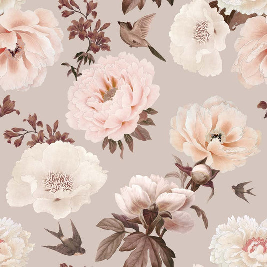 Fond d'écran Pivoines et oiseaux