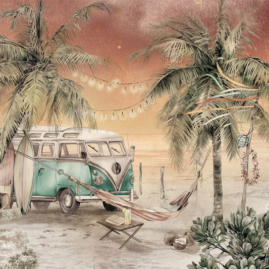 Surf Camp- Turquoise -Behang
