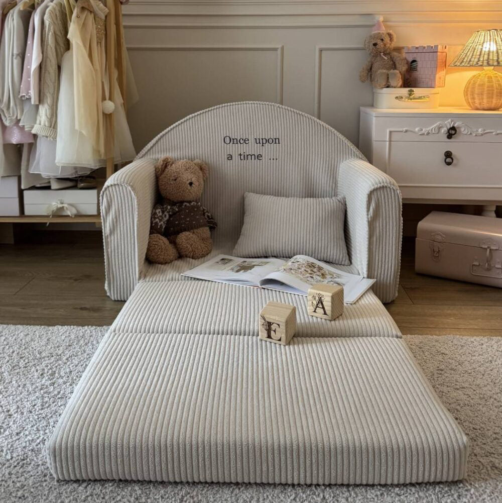 Canapé-lit mini en velours côtelé avec nom - Blanc cassé