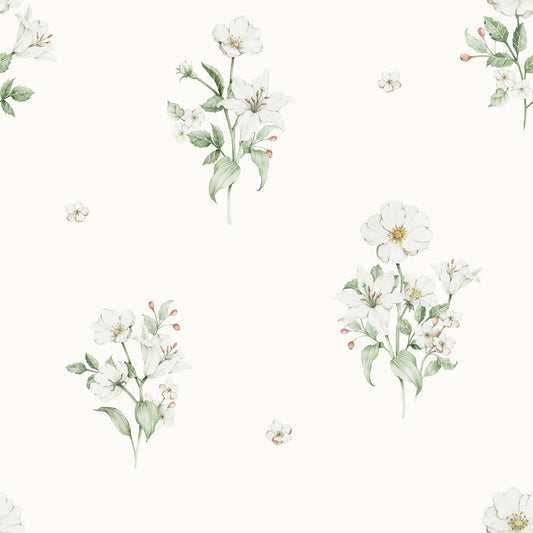 White Flowers - Behang