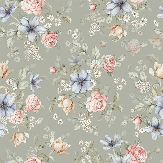 Flowers- Green - Behang