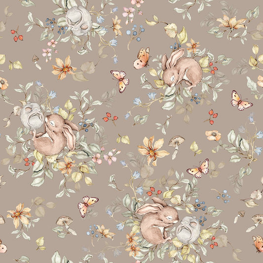 Sleepy meadow animals-Taupe- Behang