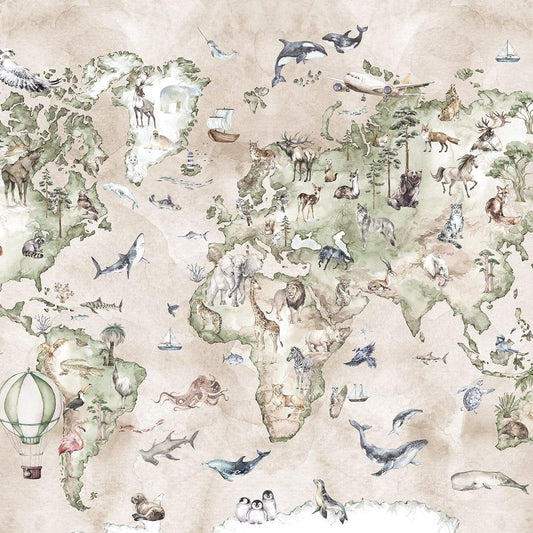 World map -Beige-Behang