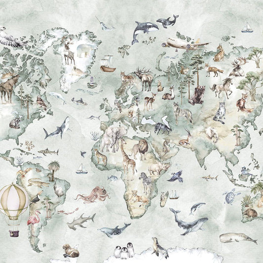 World map -Mint-Behang
